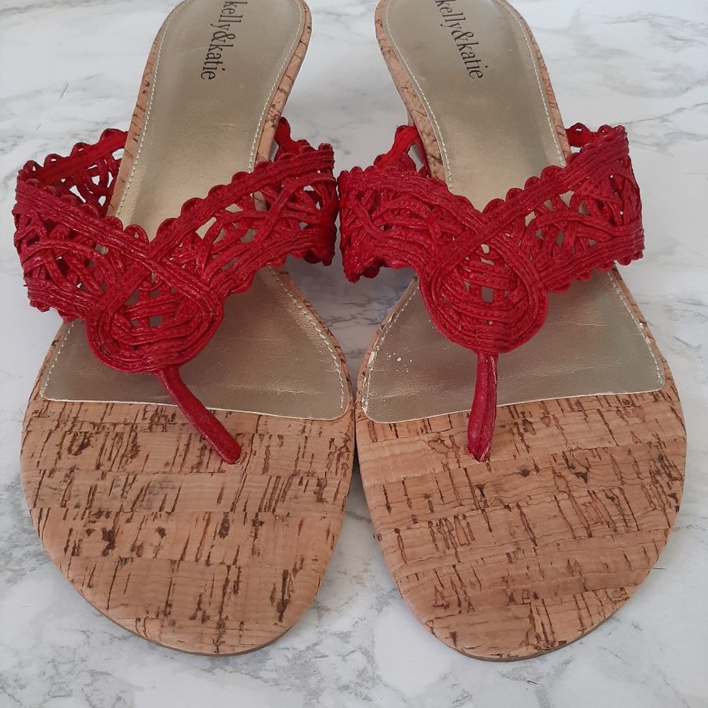 Kelly & Katie Red Thong Sandals, Size 10 (US)